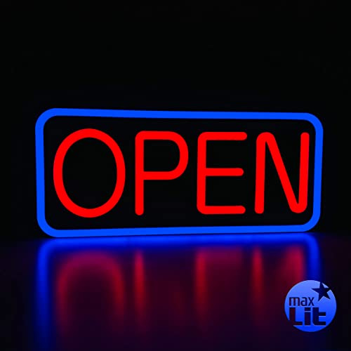 MaxLit 21'' X 10'' New Ultra Bright LED Neon Sign - OPEN - Remote Controlled - Energy Efficient & Durable (Blue/Red)