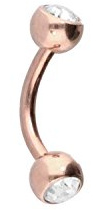 PIERCINGLINE Chirurgenstahl Banane | ZWEI KRISTALLE | Gebogener Piercing Stab für Augenbraue Brust Intim Ohr | Farb & Größenauswahl