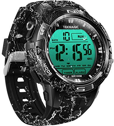 Orologio da nuoto digitale sommergibile impermeabile fino a 100 m con allarme e cronometro, supporto display doppio fuso orario, conto alla rovescia, formato 12/24 ore