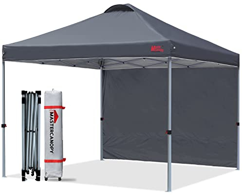 MasterCanopy Durable Ez Pop-up Gazebo Tent with 1 Sidewall(3x3M,Dark Grey)