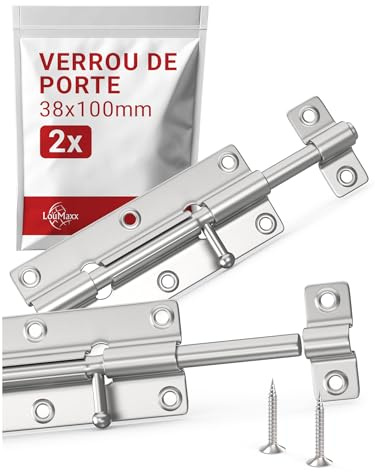 LouMaxx Türriegel 2er Set verzinkt, Schieberiegel 38x100 mm mit Schrauben | Für Gartentor, Schuppen, Hasenstall und Hundebox; wetterfest verzinkt; inkl. Schrauben; auch für Schrank und Mülltonnenbox