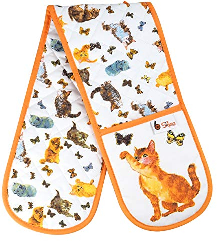 SixSigma Sports Double Oven Gloves Heat Resistant - Oven Mitts Heavy Duty Uk For Cooking, Baking, Kitchen Gloves Potholders & Mitten Novelty Gifts For Men & Women (Orange)
