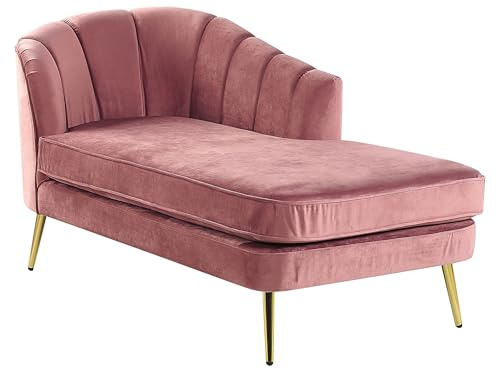 Beliani Chaiselongue Samt rosa Links mit Lehne Muschelform Metallbeine Gold Glam Allier