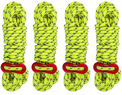 Tiardey 4pcs 4MM 13 FT Nylonschnur,Zeltseil mit ultraleichtem Deckenseilversteller aus Aluminiumlegierung Passend für Camping Wandern Rucksack - Fluoreszierendes Grün