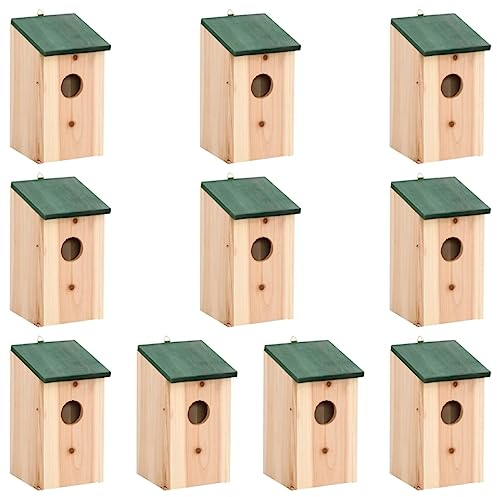vidaXL Vogelhäuser aus Massiv-Tannenholz, 10 Stück, 12x12x22 cm, Nistkästen für kleine Wildvögel, Garten & Terrasse, Eingang 4 cm