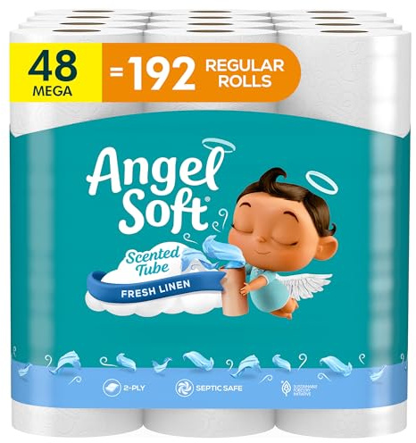 Angel Soft Toilet Paper with Fresh Linen Scented Tube, 48 Mega Rolls = 192 Regular Rolls, Soft and Strong Toilet Tissue