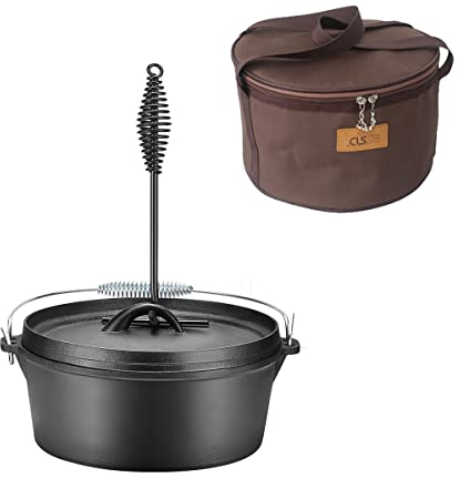 LJBOZ Dutch Oven Fonte Cocotte en Fonte Naturelle, Pot en Fonte avec Couvercle, Appareil Fondue Chinoise, SoulèVe-Couvercle et PoignéE en Spirale, Four NéErlandais pour Cuisine Camping