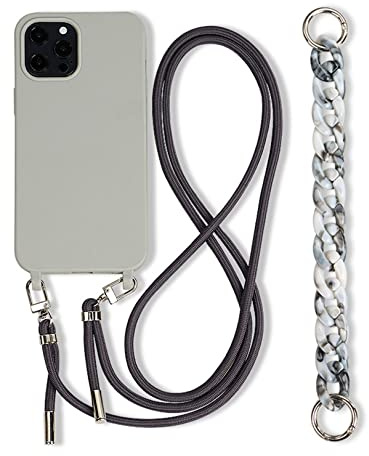 Emlivi Handykette Hülle mit Armband für iPhone 13 Pro Max Necklace Handyhülle Nylon Schultergurt Silikon Cover mit Kordel zum Umhängen Schutzhülle mit Band Case für iPhone 13 Pro Max, Grau