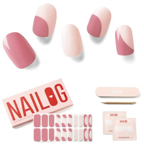 NAILOG Nagelfolie UV Härtend 20 Stück UV Nagelfolie - Audrey | 20 extra lange Streifen, Gel-Nägel in Salonqualität zum Selbermachen, langanhaltend, HEMA-frei, vegan, einfach und sicher