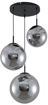 Lindby Esstisch Pendelleuchte Glas rauchgrau, 3 Schirme Ø 30 25 20 cm Hängeleuchte Rauchglas Esszimmer 3x E27 ohne Leuchtmittel Hängelampe Wohnzimmer Esszimmerlampe