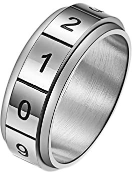 ANAZOZ Antistressring Daumen, Herren Ringe Mit Gravur Edelstahl größe 54 Drehringe Breit 8mm mit Zahlen