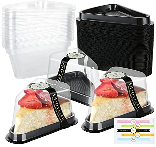 YAYODS 100 Pack Cake Slice Containers with Lids Plastic Disposable Individual Pie Slice Containers Clear Cheesecake Containers Triangle Cake Boxes for Pie Slice Cheesecake Dessert, with Stickers