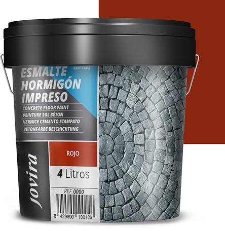 JOVIRA PINTURAS Resina-Esmalte Hormigón Impreso. Resina renovadora para pavimentos de hormigón. (4 Litros, Rojo) D-30