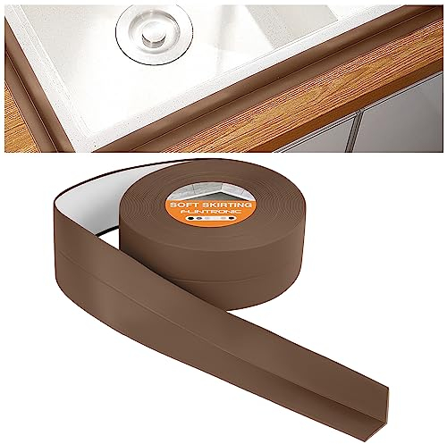 flintronic Rodapiés Autoadhesivo Flexible, 4.5m x 38mm Perfil PVC, Rodapie de Acabado Rodapiés Flexible Cinta Autoadhesiva para Cocina y Baño(Marrón)