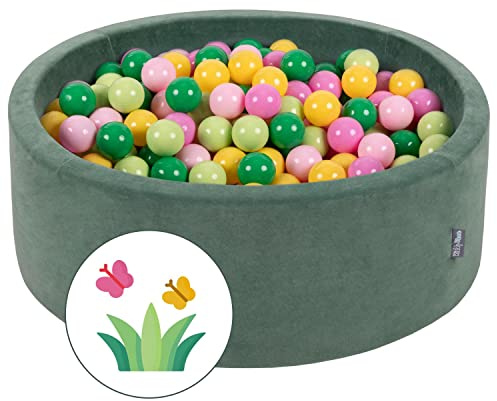 KiddyMoon Piscina De Bolas 90X30cm/200 Bolas Ø 7 Cm Espuma Suave para Bebé Y Niño Desde 8 Meses Funda De Algodón Extraíble con Cremallera, Primavera: Verde Claro/Verde/Amarillo/Rosa Claro/Rosa