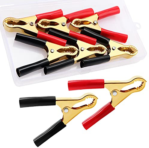 VooGenzek 6 Stück 50A Krokodilklemmen, Autobatterie Krokodilklemmen, Pure Kupfer Isolierte Batterieklemmen, für Autobatterien Starthilfekabel (80mm, Rot + Schwarz)