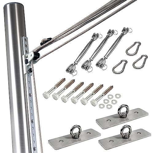 Pina DESIGN seit 1979 - Befestigungs-Set für viereckige Sonnensegel | 3 Wandhalter & Masten verstellbar & inkl. Zubehör - (In Holz - 3X Wandhalter/Schrauben, 3X Wantenspanner/Karabiner)