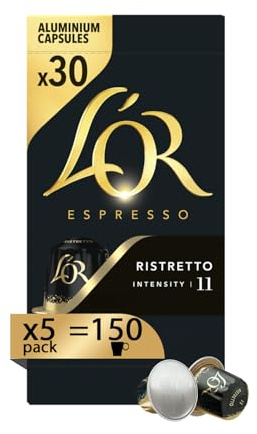L'Or Capsules de café Espresso Ristretto – 150 capsules en aluminium – 5 boîtes de 30 – Intensité 11 – Compatible avec les machines Nespresso* d'origine