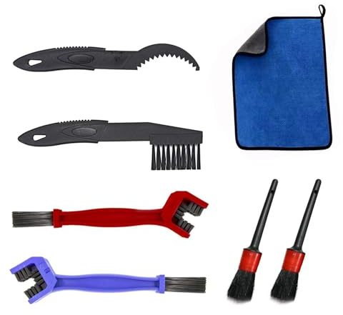 7er-Motorrad Fahrrad Ketten Reinigungsbürste Set, Felgen und Ketten Reinigungsset für Fahrrad Motorrad und Auto - Einigungsbürste, Weiche Trockentuch, Staub Detailing Pinsel, Felgenreiniger