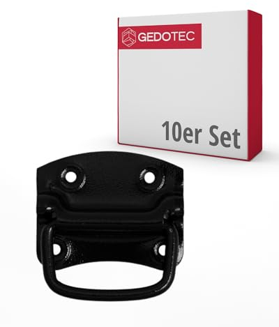 Gedotec Lot de 10 poignées pliantes pour caisses - 90 x 70 mm - Noir - Galvanisées - Poignées de transport pour caisses à outils, poignées de transport pour boîtes à outils, poignées de transport pour