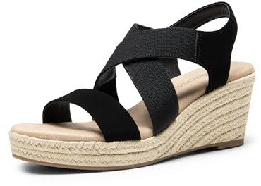 DREAM PAIRS Womens Platform Espadrilles Wedge Sandals, Slip on Elastic Ankle Strap Sandals for Women Casual Dressy Summer,Size 5,Black-Nubuck,SDPW2406W