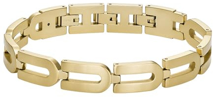 Fossil Pulsera de Cadena para Hombre Heritage D-Link de Acero Inoxidable en tono dorado, JF04691710, Ámbar Dorado