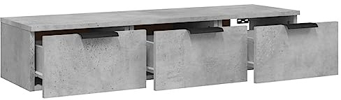 Homgoday Armadio da parete galleggiante con 3 cassetti, mensole da parete, armadio sospeso, mobile TV, mobile da parete per soggiorno, scaffale per ripostigli, compensato, grigio cemento, 102 x 30 x