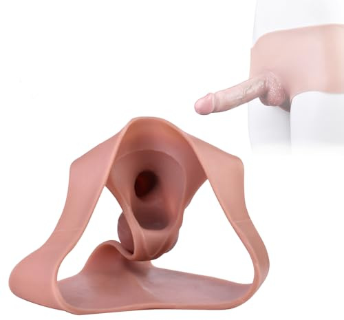 Hmxseu Realistisches Penishülle Hohle Penishose Tragbare Penismanschette mit Venen&Hoden Cock Sleeve Silikon Hose 5 Stile Dildohosen Penisvergrößerer Langanhaltende Erektion Sex Toy für Männer (8503)