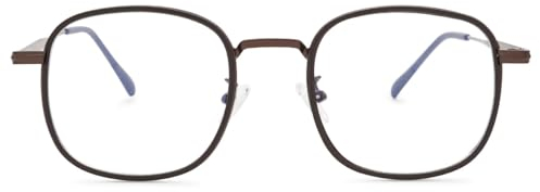 KOOSUFA Quadratische Blaulichtfilter Brille Brillengestelle Mode Computerbrille Damen Herren Ultra Leicht Metall Brillenfassung ohne Stärke mit Etui Braun