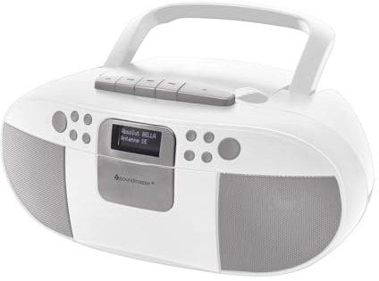 Soundmaster SCD7800 Radio numérique portable Lecteur CD cassette Fonction livre audio DAB+ Radio FM Port USB Prise casque (Blanc)