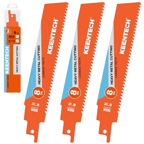 KEENTECH 6 Inch TCT Reciprocating Saw Blade, 8 TPI, for Cutting Hard & Heavy Metal, Compatible with Milwaukee Sawzall and Other Reciprocating Saws (3-Pack)