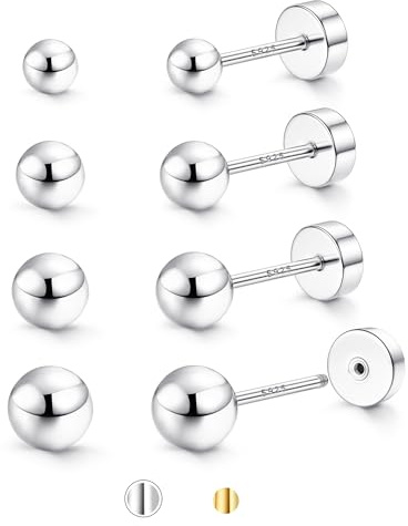JeweBella 4 Paar Ohrstecker Silber 925 Damen Ohrringe Silber 925 Stecker | Hypoallergen Klein Kugel Punkt Cubic Zirkonia Ohrstecker Set für Damen Herren,Weißgold/14K Vergoldet Knorpel Ohrringe Set
