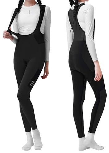 INBIKE Radlerhose Bib Pants Fahrradhose Fahrradträgerhosen Damen Lang Winter Thermo Warm Winddicht Gepolstert mit Taschen Fleece Reflektierendem Logo Atmungsaktiv Elastisch Weich Schwarz M