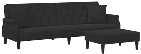 HETFTJN Couch Klein Schlafcouch Camping Sofa Camping Couch - Schlafsofa 2-Sitzer mit Kissen und Fußhocker Schwarz Samt für Relaxationsraum Sitzzimmer Hotelzimmer Büro