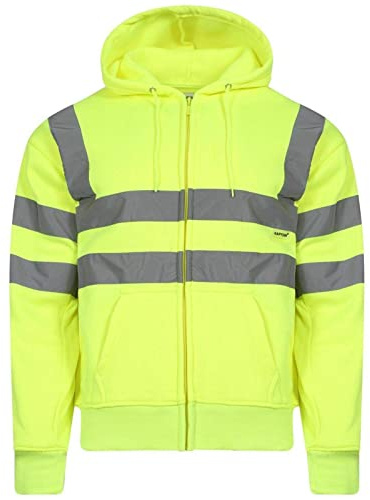 7STYLES Hi Vis Clothing For Men, High Visibility Sweatshirts Jumper, Safety Workwear Reversible Body Warmer, Waterproof Hi Viz Bomber Jacket, Mens High Vis Hoodie With Reflective Tape Orange & Yellow