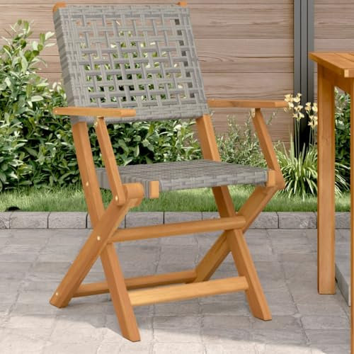Xichuzi Gartenstühle 2 STK. Grau Massivholz Akazie und Poly Rattan, Gartenmöbel, Terrassenstühle, Balkon Stühle, Balkonstuhl, Garten Stühle Für Draussen - 367664