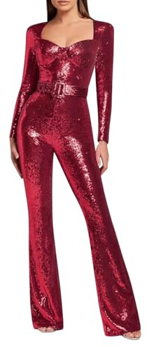 Caxndycing Disco Kostüm Damen 70er Jahre Outfit Damen Glitzer Jumpsuit Pailletten Overall für Erwachsene mit Gürtel für Bühnenauftritt und Weinachts Verkleidungsparty