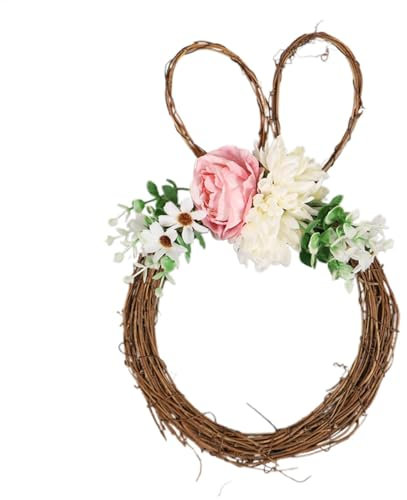Osterkranz, 38 cm, Osterhasenkranz, Rattan-Frühlingstürkranz Mit Blume, Künstlicher Frühlingskranz Für Fenster, Wand, Zuhause, Party, Osterdekoration, Outdoor, Das Ganze Jahr