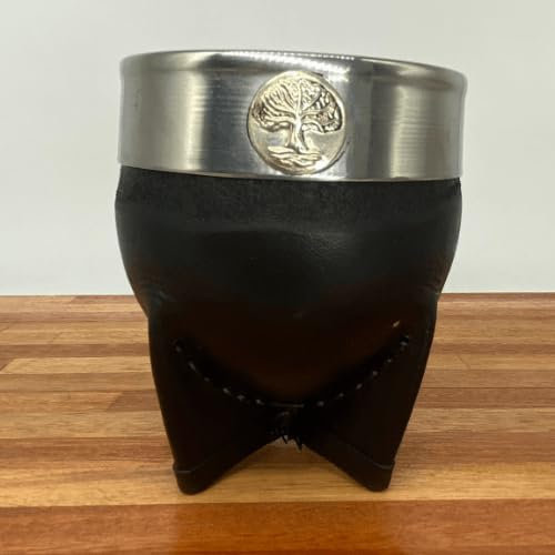 Calebasse à Maté Impérial en Cuir, fait à la main en Argentine. Détails Métalliques, Bombilla type cuillere compris, Noir