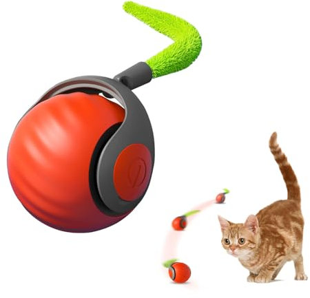 Interaktives Katzenspielzeug Ball,Wiederaufladbarer Elektrischer Katzenball mit Federschwanz,2 Modi Automatisches Kätzchenspielzeug für Hauskatzen Selbstbeschäftigung Spielzeugball (Orange)