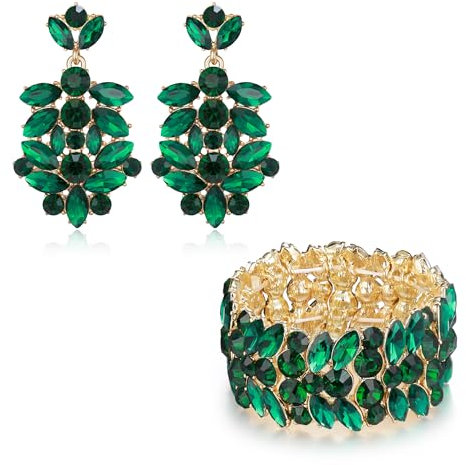 EVER FAITH Armband und Ohrrine Set Österreichischer Kristall Hochzeit Braut Prom Schmuck Sets Grün Gold-Ton