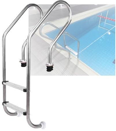 Escalera De Piscina De 2 Escalones con Pedal, De Acero Inoxidable, con Pasamanos Curvos For Estanques De Peces, Parques Acuáticos Y Aguas Termales.(Pre-Buried,2-Steps1.2mm)