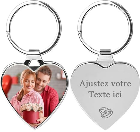 FKF clef de porte personnalisable, porte clef personnalisable | Porte-clef personnalisé avec photo & texte gravé. Pendentif coeur en métal pour la Fête des Mères, Saint-Valentin et Noël