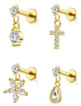 Zysta 4 Stücke Helix Piercings 16ga Edelstahl Ohrstecker mit Zirkonia Kreuz Blume Anhänger Knorpel Stud Piercing für Frauen Damen (# 1)
