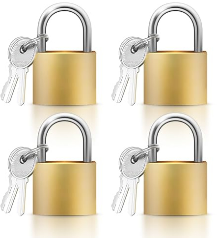 Shackle Length 4 Pack Gold Padlocks, 32mm Wide Stainless Steel Small Locks with Keys for Toolbox