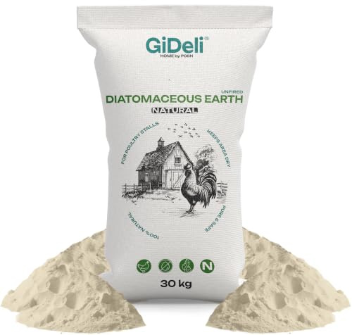 GiDeli Kieselgur per lettiera per polli Terra diatomacea in polvere pura non calcinabile contro gli acari rossi del pollo 30 kg