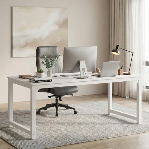 Lailang 160cm Escritorio, Mesa Escritorio Blanca, Mesa Ordenador E Impresora, Escritorio de Madera, Bancada de Trabajo Oficina, Mesa Oficina Grande, 160 x 80 x 75 cm, Blanco