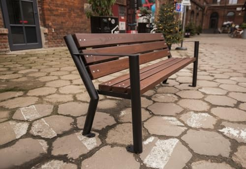 REKORD Gartenbank 185 x 59 x 76 cm Robuste Parkbank aus verzinktem Metall und Holz mit Rückenlehne wetterfeste Outdoor Sitzbank Bank für Garten Terrasse Balkon Vorgarten – Gladiator Bis - Palisander