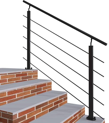 Garde-corps 150cm en aluminium Noir - Avec 5 traverses et 1 main courante - Intérieur et extérieur - Rampe d'escalier pose à plat