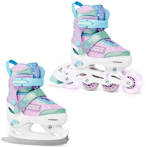 RAVEN 2in1 Schlittschuhe Inline Skates Inliner für Kinder Mädchen LED Leuchträder verstellbar